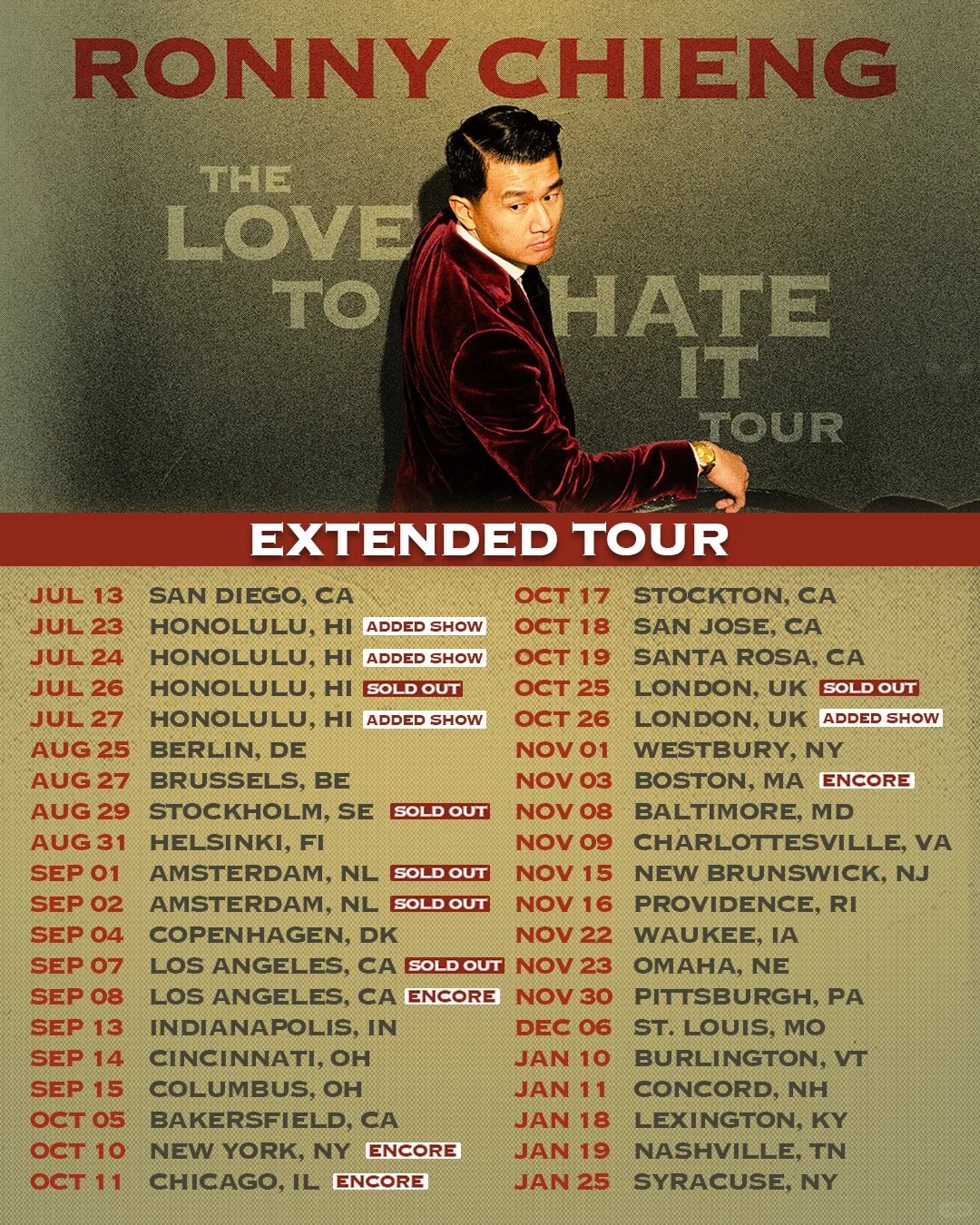美国大热华裔喜剧演员Ronny Chieng《The Love To Hate It》脱口秀北美巡演