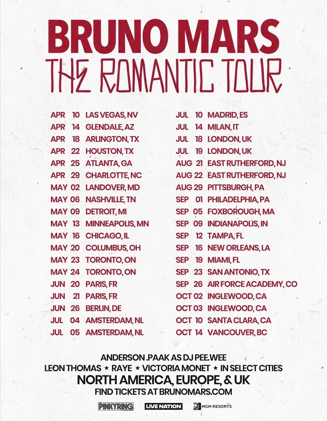 火星哥2026北美巡演